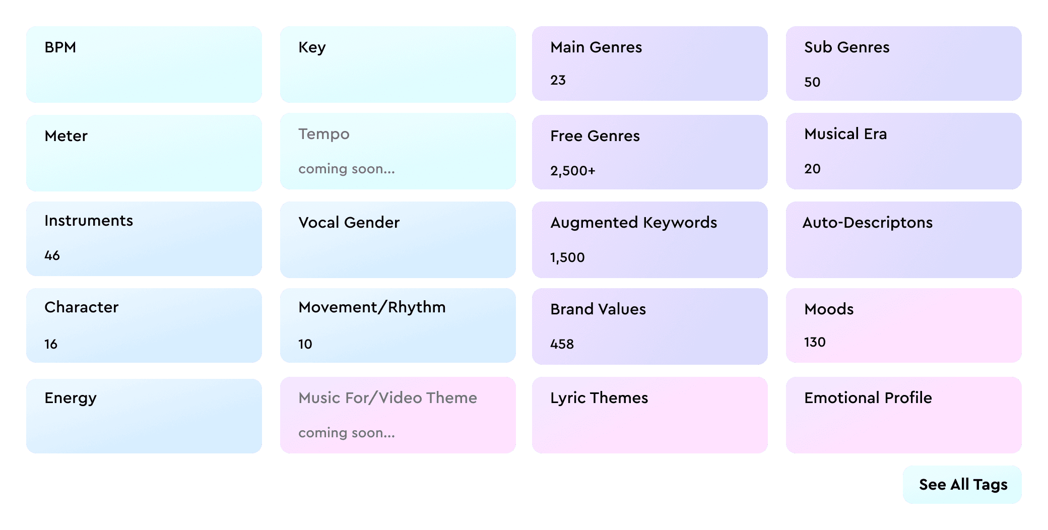A table showing Cyanite's AI-Tagging Taxonomy