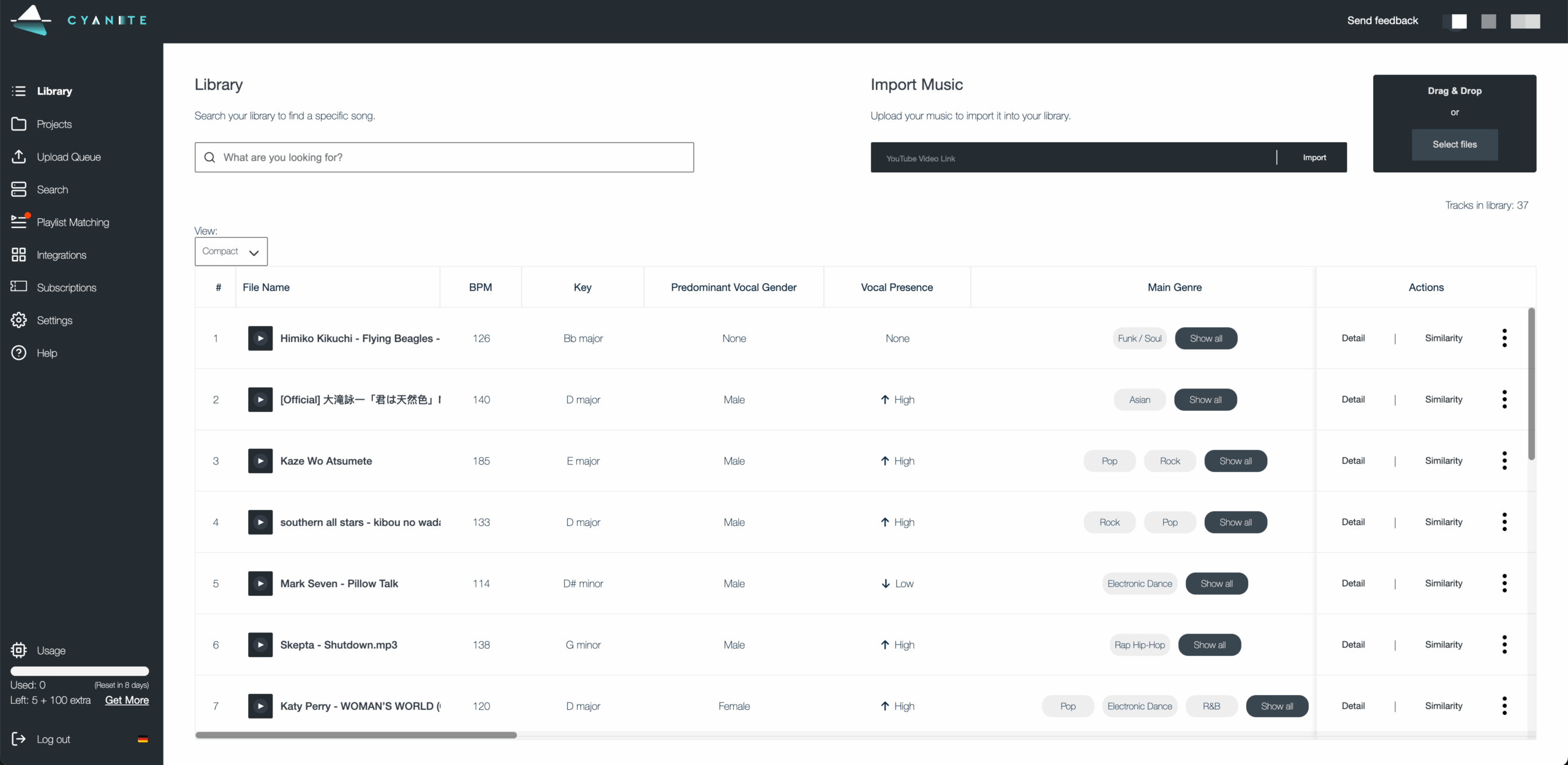 A screenshot of a music library with tags